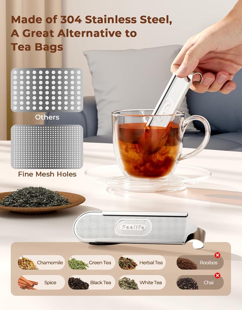 FEELLiFE Tea Infuser for Loose Leaf Tea, 2-in-1 Tea Scoop Infuser Fine Mesh Tea Strainers for Loose Tea Single Cup, 304 Stainless Steel Loose Leaf Tea Steeper - Image 3